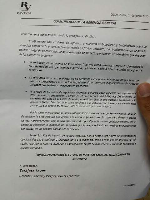 Carta de PAVECA