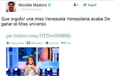 ¡Otra MADURADA MÁS! Maduro: «Qué orgullo. Una Miss Venezuela venezolana»