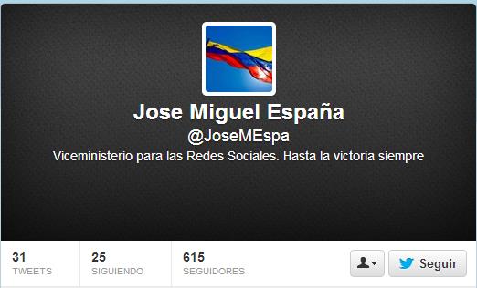 Ministro de Redes Sociales Venezuela Jose Miguel España Twitter