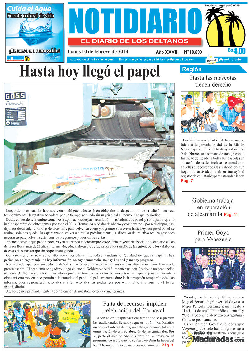 Notidiario sin Papel Prensa Escasez de Papel en Venezuela Periodicos 