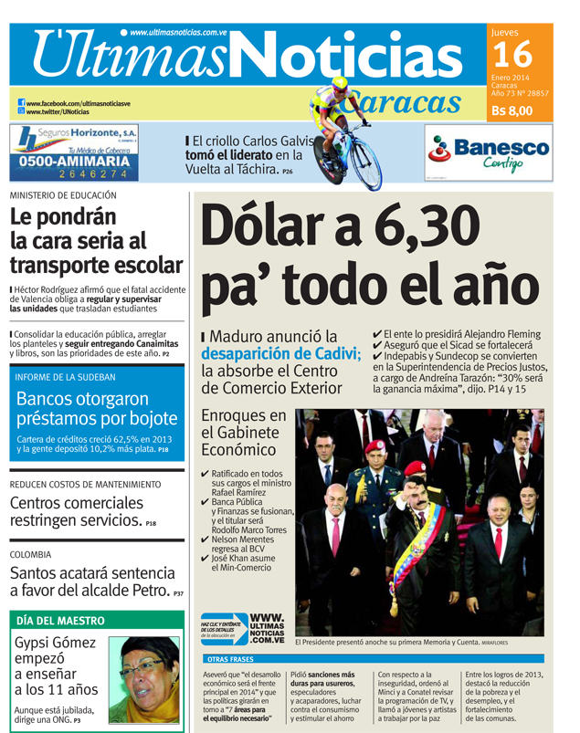 Portada con Dolar a 6,30 Enero 2014