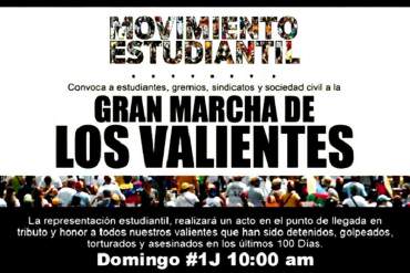 ¡A LA CALLE! Movimiento estudiantil convoca a “Gran Marcha de los Valientes” este domingo