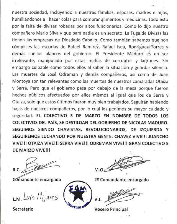 Comunicado del Colectivo 5 de Marco Colectivo5M  Venezuela (1)