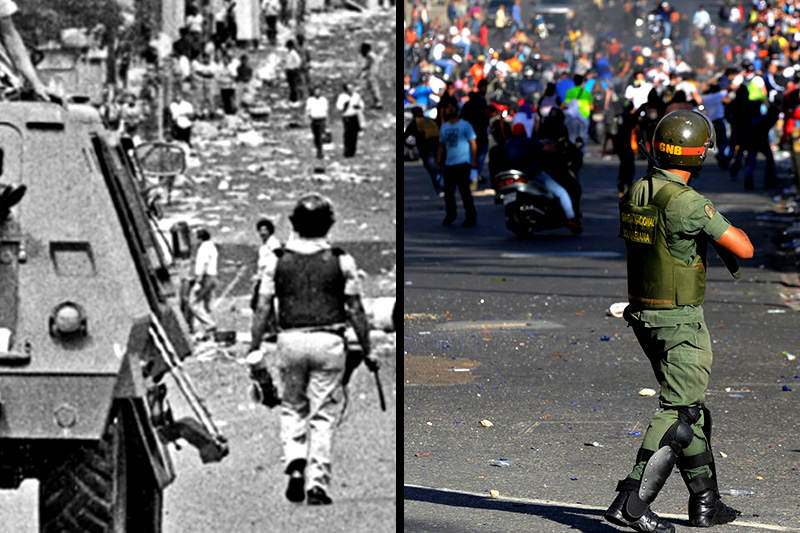 Fotografía 27 de febrero de 1989 (Izquierda) / Protestas de 2014 (izquierda)