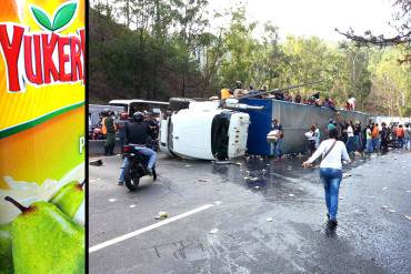 ¡MISERIA Y HAMBRUNA EN LA PATRIA! Saquean gandola cargada con jugos, volcada en Tazón