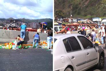 ¡ENTRE EL HAMBRE Y LA MISERIA! Saquean gandola volcada que transportaba refrescos y jugos