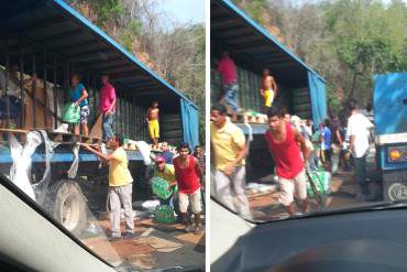 ¡ENTRE EL HAMBRE Y LA MISERIA! Saquearon camión de refrescos volcado en el estado Sucre