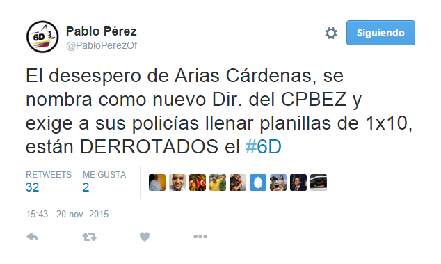 Pablo Perez sobre accion de Arias Cardenas