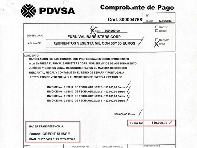 Orden de pago de Pdvsa enviando el dinero a un banco en Suiza / http://www.elespanol.com/