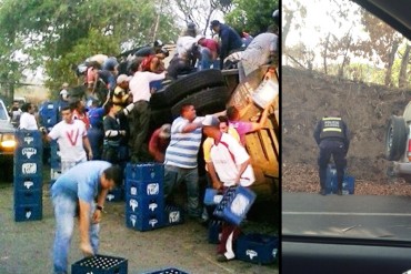 ¡HORROR! Saquean camión de cervezas en Tinaquillo y policías son primeros en llevarse sus cajas