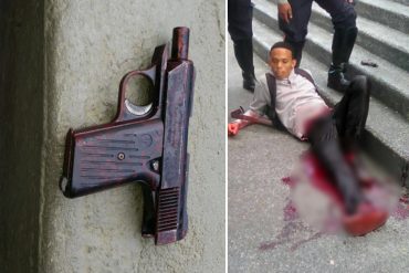 ¡MALANDRO Y TORPE! Manipuló mal el arma y se dio un tiro intentando robar dentro de un bus