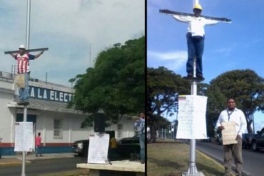 ¡A LO QUE LLEGARON! Trabajadores de Corpoelec se crucifican en protesta para exigir salarios dignos