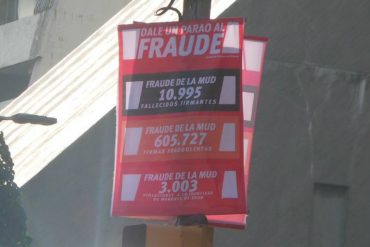 ¡PA’ ESO SÍ HAY DINERO! Aparecen pendones chavistas llamando a «darle un parao al fraude de la MUD»