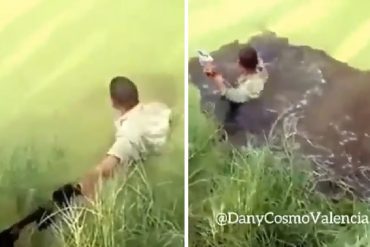 ¡Y SIN PROTECCIÓN! Un policía se sumergió en agua contaminada para recuperar su arma (+Video)