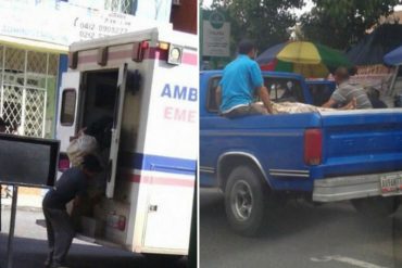 ¡SOLO EN VENEZUELA! Trasladan verduras en ambulancias y enfermos en camionetas