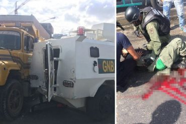 ¡LO ÚLTIMO! 3 heridos tras choque entre camión y tanqueta de la GNB en Caracas: un militar amputado (+Fotos)