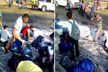 ¡VANDALISMO EN COJEDES! A un camión de cerveza se le volteó la carga y lo saquearon (+Video)