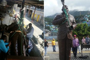 ¡DESCARO! Mientras el pueblo pasa hambre, instalan estatua gigante de Chávez en La Guaira (+Fotos)