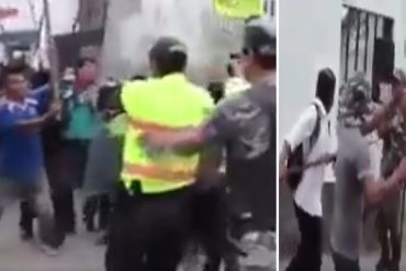 ¡A PALAZO LIMPIO! Indígenas de Ecuador hicieron correr a policías y guardias que intentaban alejarlos del CNE (+Video)