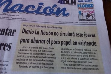 ¡SÉPANLO! Diario La Nación de Táchira no circuló este jueves por falta de papel