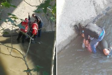 ¡DE IMPACTO! Bomberos rescatan a un motorizado que cayó al río Guaire (+Fotos)