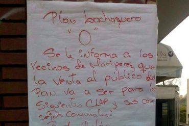 ¡SE ARRODILLARON! El patético aviso de una panadería en Maripérez: Solo venderá pan a los CLAP