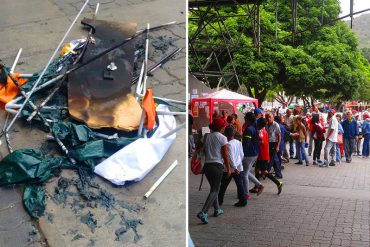 ¡SALVAJES! Los colectivos chavistas «de la paz» quemaron toldo de validación de VP en Caricuao (+Foto)