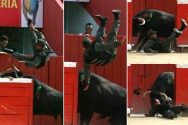 ¡POR LOS CACHOS! La brutal embestida de un toro a un guardia nacional en Mérida (+Video)