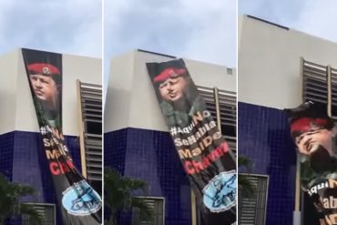 ¡SIN MIEDO! Manifestantes quemaron gigantografía de Chávez en Consejo Legislativo de Sucre