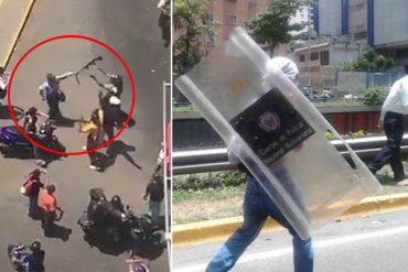 ¡SIN MIEDO! Manifestantes desarmaron a sus represores: les quitaron escudos y armas a policías (+Video)