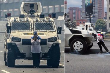 ¡SIN MIEDO! Señora hizo frente a una tanqueta cuando reprimían a manifestantes en la Fajardo (video)