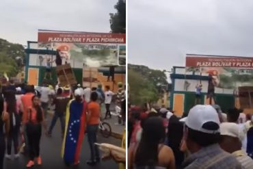 ¡FURIA ORIENTAL! Manifestantes resteados hicieron “papilla” afiche de Chávez en Cumaná (+Video)