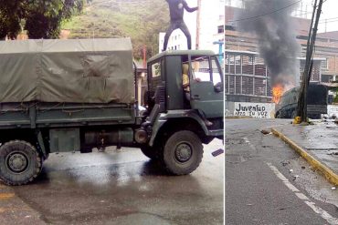 ¡ENARDECIDOS! Manifestantes incendiaron camión de la GNB en Montaña Alta tras cuarto día de protesta