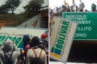 ¡INDIGNADOS! Manifestantes tumbaron valla de la gobernación de Bolívar en Guayana (VIDEO)