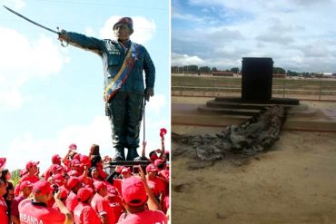 ¡LE PEGARON CANDELA! Derribaron y quemaron la estatua de Chávez en Pariaguán (+Fotos)