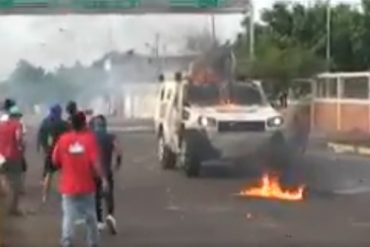 ¡IMPERDIBLE! Así fue como manifestantes resteados lograron hacer retroceder tanqueta en Maracaibo (+Video)