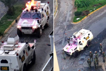 ¡PARA QUE SEAN SERIOS! Manifestantes pintaron de rosado las tanquetas de la GNB en los Nuevos Teques