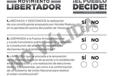 ¡VEA! Así será el tarjetón para votar el próximo 16 de julio en el plebiscito convocado por la MUD