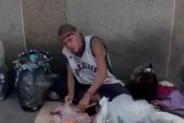 ¡EL PUEBLO MUERE DE HAMBRE! Captan a una indigente “comiéndose un gato” en Río Chico (+Video)