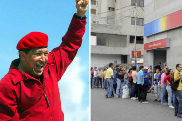 ¡INCONGRUENTE! “El mega afiche” chavista mientras la gente hace cola para sacar efectivo en el banco de Venezuela (+Foto)