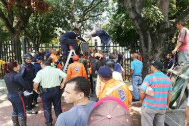 ¡MÍRELO! Joven cayó en una reja tras escalar mata de mango porque tenía hambre (+Video)