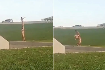 ¡EN TRAJE DE ADÁN Y EVA! Pareja posó desnuda frente a la Esfera de Soto (+Video +No soportaron el calor)