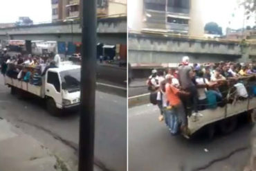 ¡VEA! Como si fuesen “cochinos pa’l matadero”, así se trasladan los residentes de Petare ante ausencia de unidades (+Video)