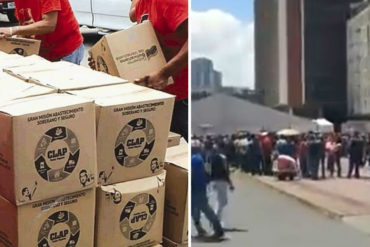 ¿COMPRANDO VOTOS? A pocos días de las presidenciales entregan cajas Clap en las afueras del CNE (+Video)