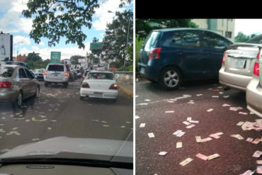 ¡PA’ LO QUE QUEDARON! Caravana de bachilleres lanzó como confeti billetes de Bs. 50 y Bs 100 para festejar su graduación (+Fotos)