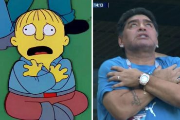 ¿QUÉ, QUÉ? Las redes enloquecen porque Los Simpsons también «predijeron» el curioso gesto de celebración de Maradona (+Increíble)