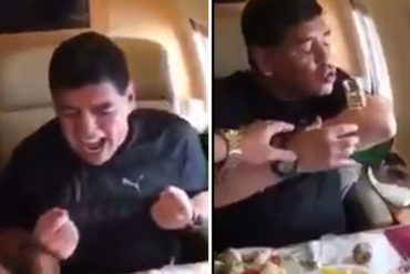 ¡MÍRENLO PUES!  La vida tan dura que se da Maradona mientras viaja en avión privado a disfrutar del mundial de Fútbol (+Video)