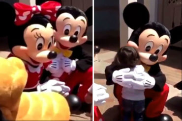 ¡CONMOVEDOR! Minnie Mouse se comunicó por lenguaje de señas con este chiquito al darse cuenta que no podía oír (+Video)