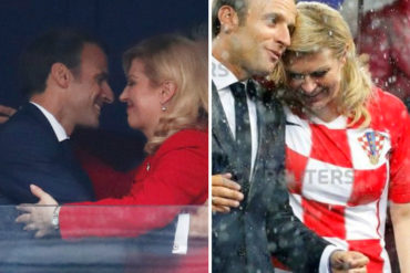 ¡UPA, PUES! Los abrazos entre Macron y la presidente de Croacia en la final del Mundial levantaron sospechas en redes (+Fotos)