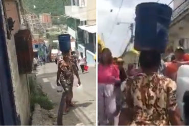 ¡NO LO PODRÁ CREER! Madre en Antímano sube tobos de agua en su cabeza por fallas del servicio (+Video que impresiona)